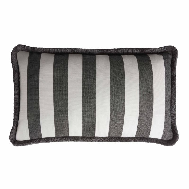 Outdoor Indoor Striped Cushion With Fringes Carbon image