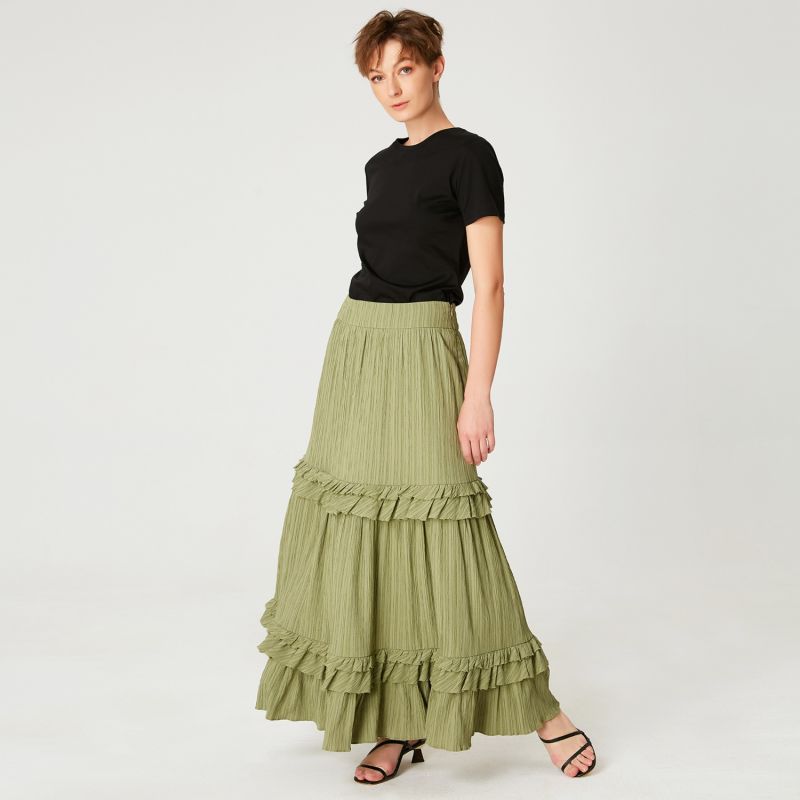 Long Pleated Skirt With Tiered Ruffles image