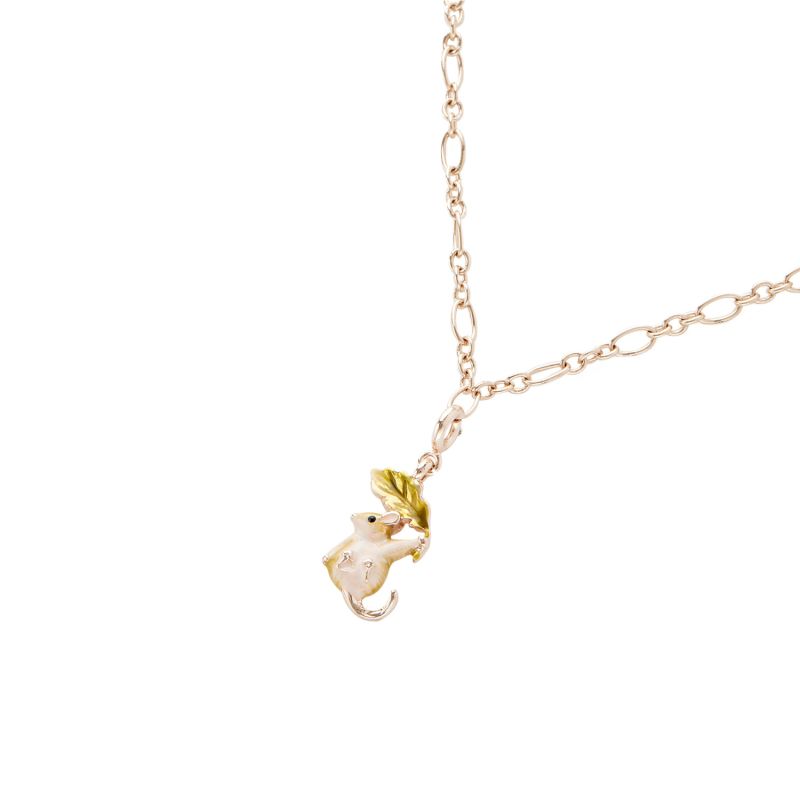 Oval Figaro Chain Necklace, Enamel Dormouse Charm image