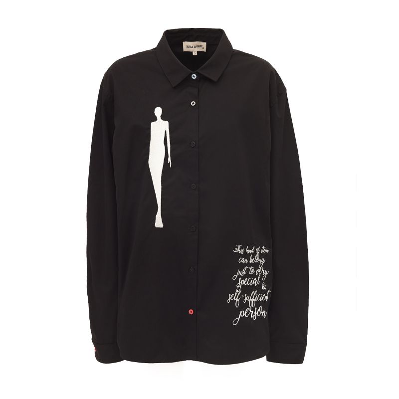 Oversize Long Sleeved Shirt With Embroidery Black image