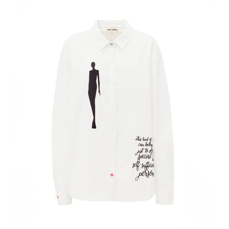 Oversize Long Sleeved Shirt With Embroidery White image