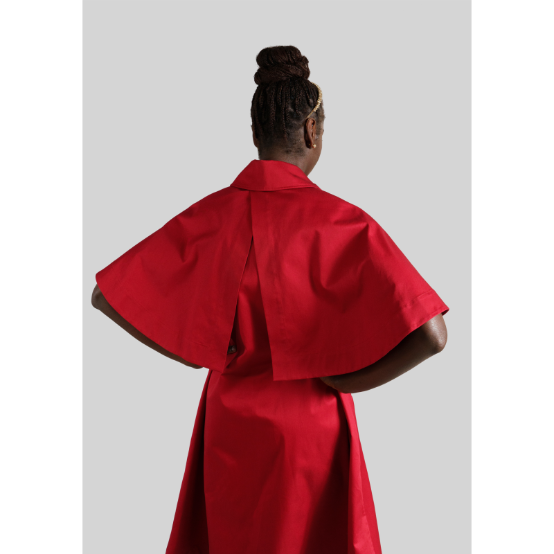 Oversized Cape Cotton Dress / Berry Red image