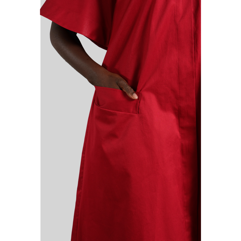 Oversized Cape Cotton Dress / Berry Red image