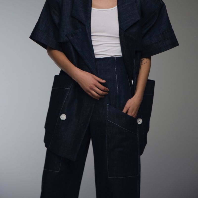 Cotton Oversized Denim Culottes by Mom's Pants