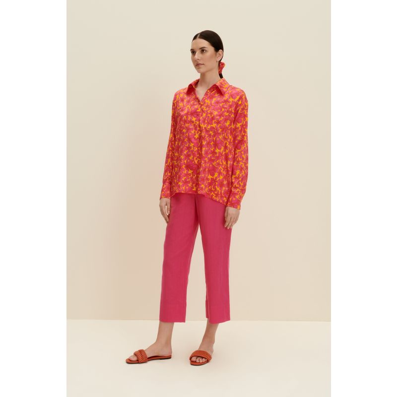 Oversized Silk Shirt In Hibiscus Print image