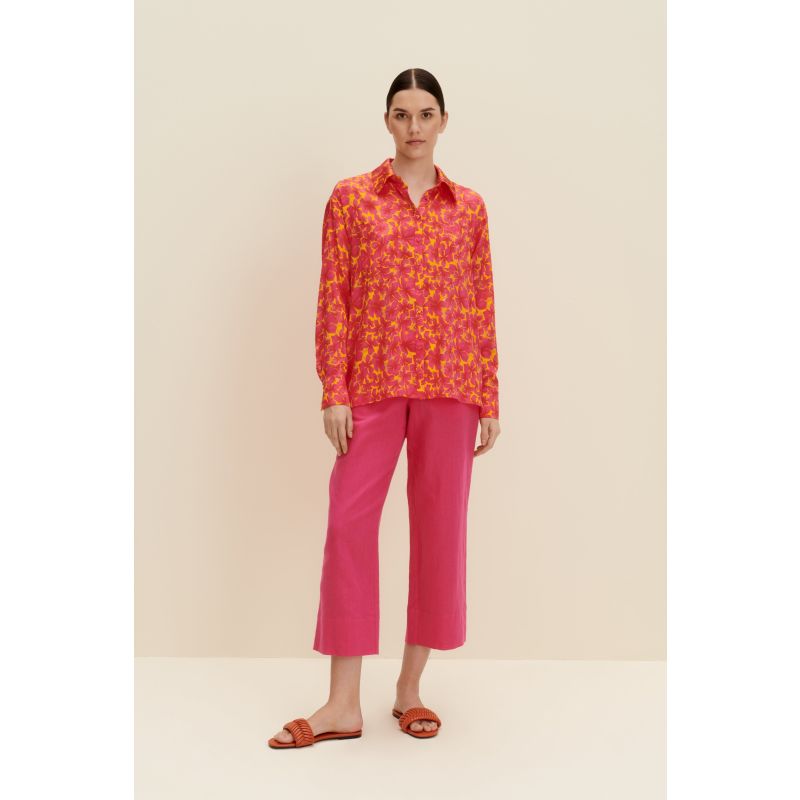 Oversized Silk Shirt In Hibiscus Print image