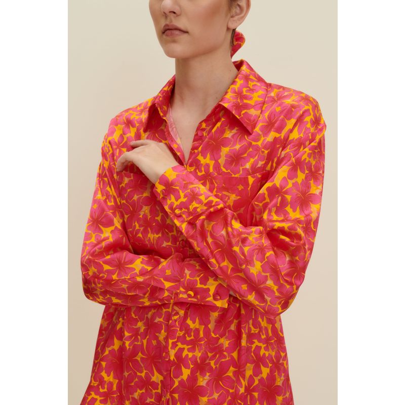 Oversized Silk Shirt In Hibiscus Print image