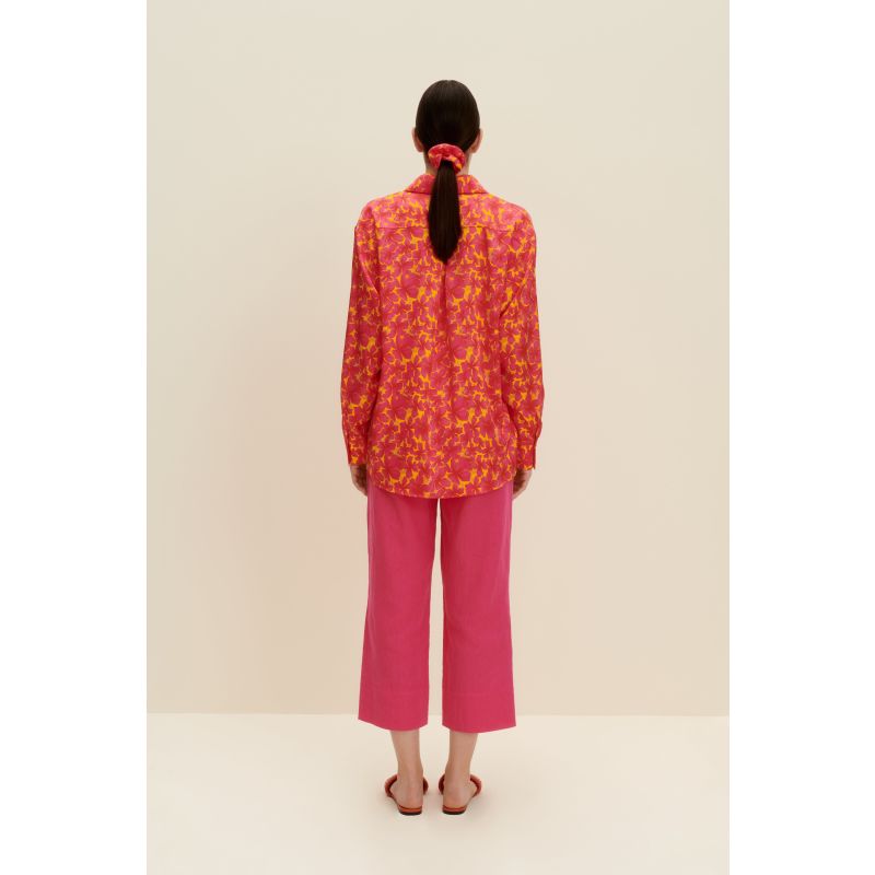 Oversized Silk Shirt In Hibiscus Print image