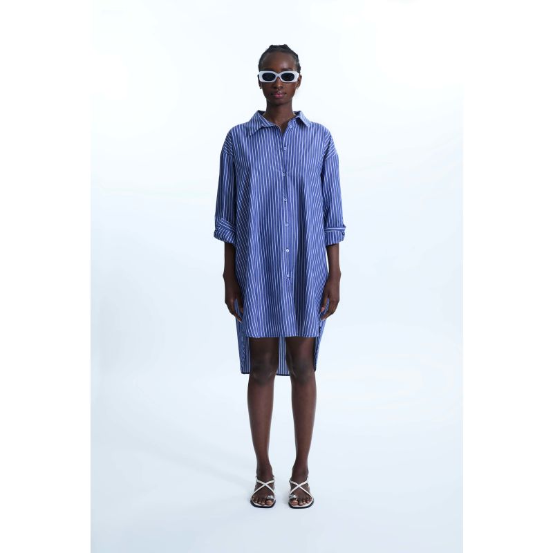 Oversized Stripped Shirt Navy-White image