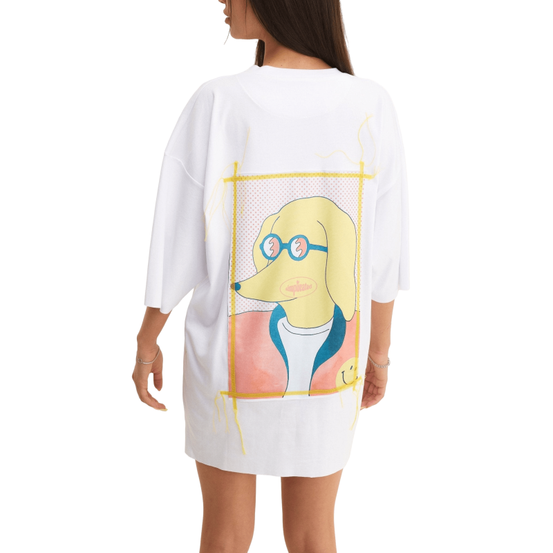 Oversized T-Shirt In White With Doggo Design W image