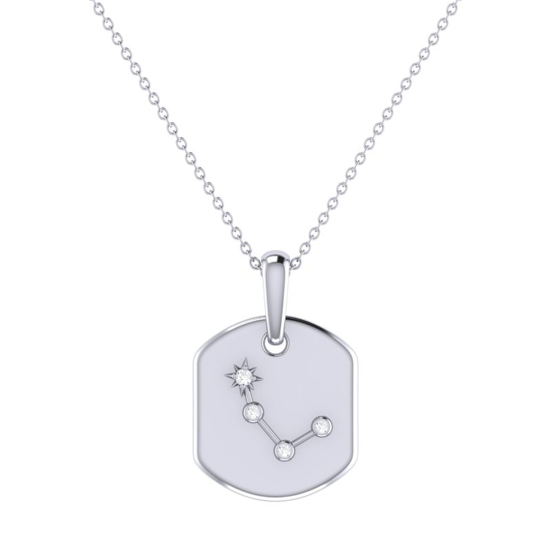 Aries Ram Constellation Tag Pendant Necklace In Sterling Silver image