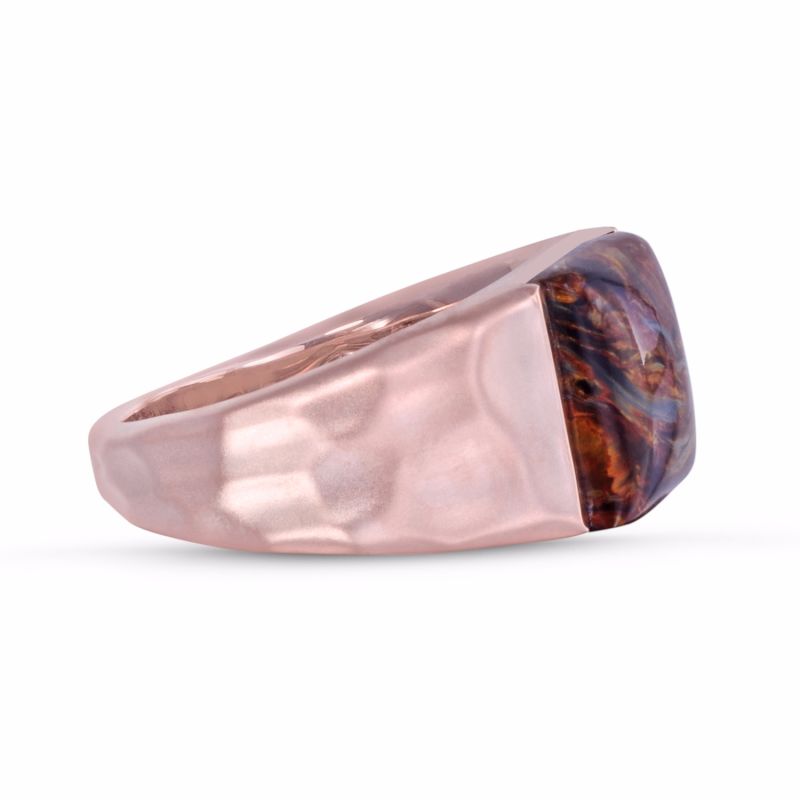 Red Pietersite Stone Signet Ring In 14K Rose Gold Plated Sterling Silver image