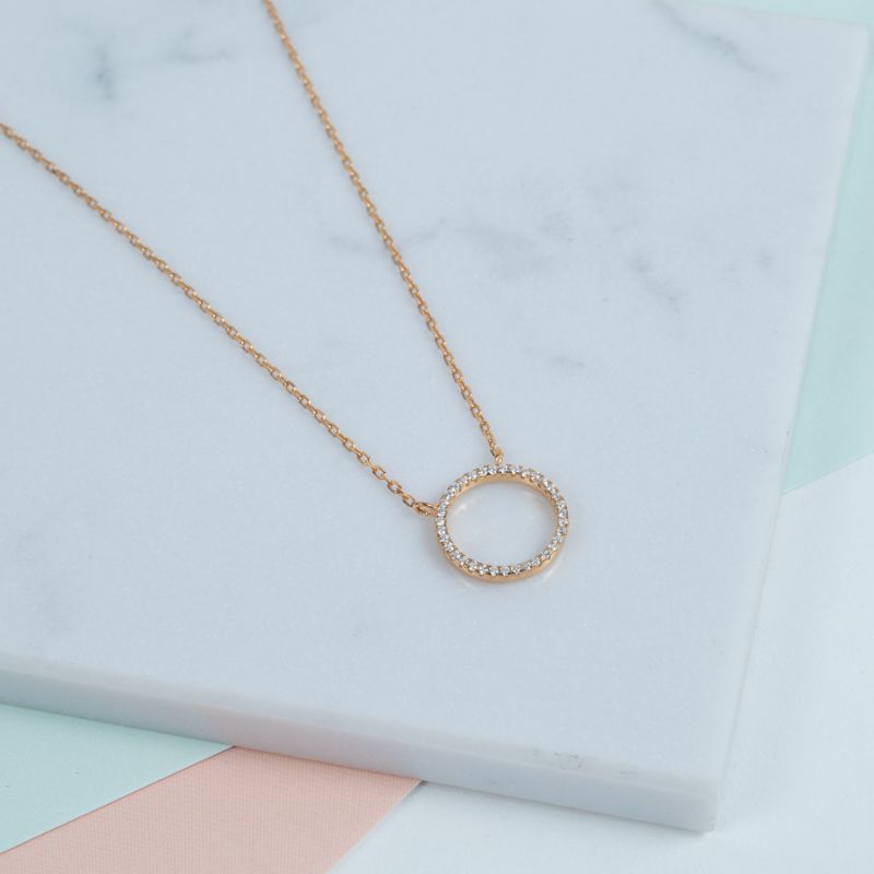 Chora Mini Circle Yellow Gold & Cubic Zirconia Necklace image