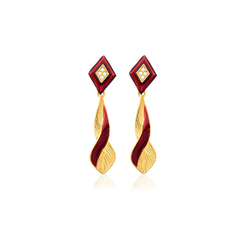 Red & Gold Infinity Drop Earrings With Zircon image