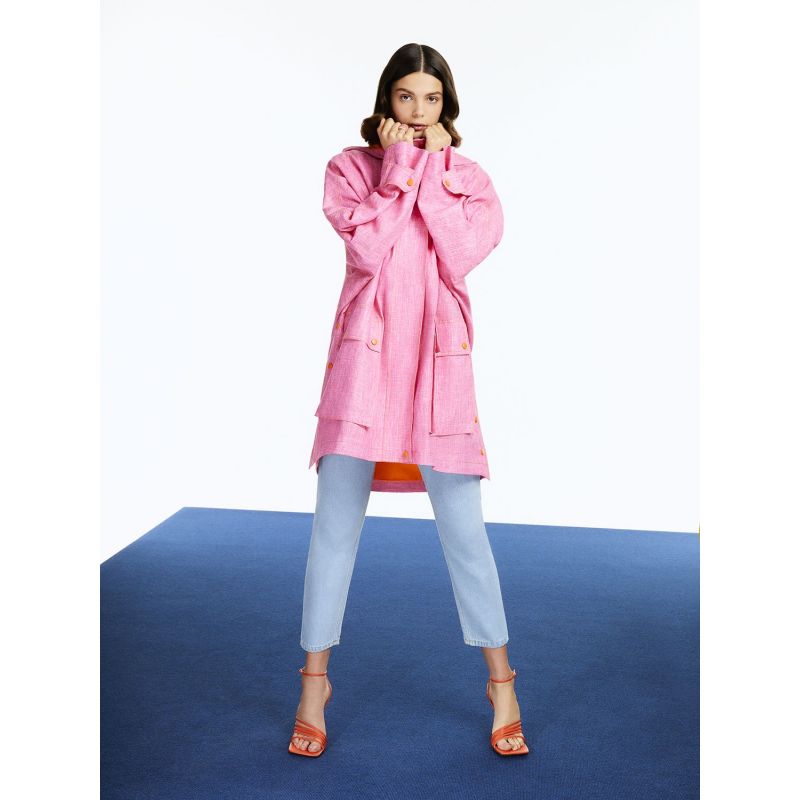 Printed Hooded Pink Trench Coat image