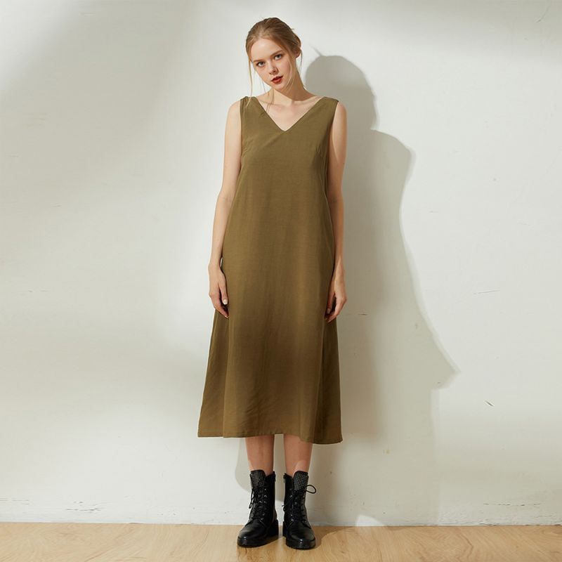 Asteria Tie-Back Tencel™ Linen Midi Dress In Moss image