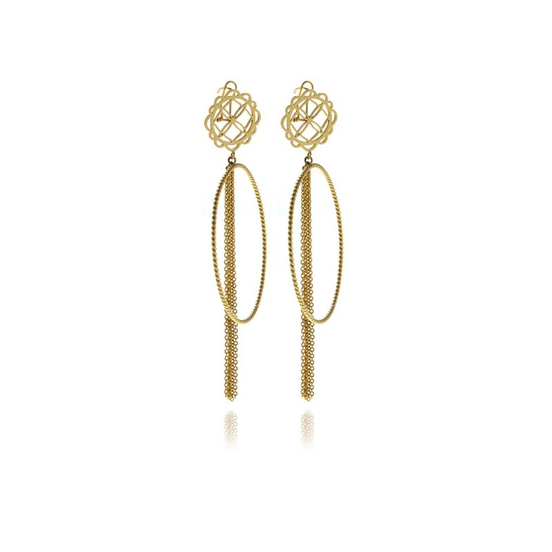 Gold Runway Hoops Flower Earrings image