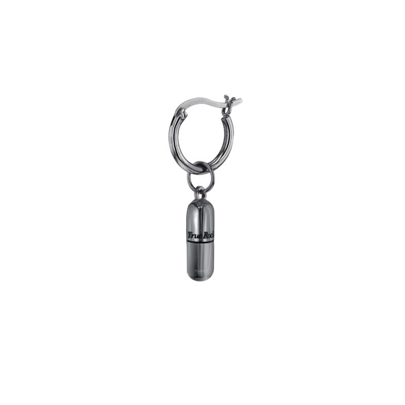 Gun Metal Grey Sterling Silver Mini Pill Charm On Gun Metal Hoop Earring image