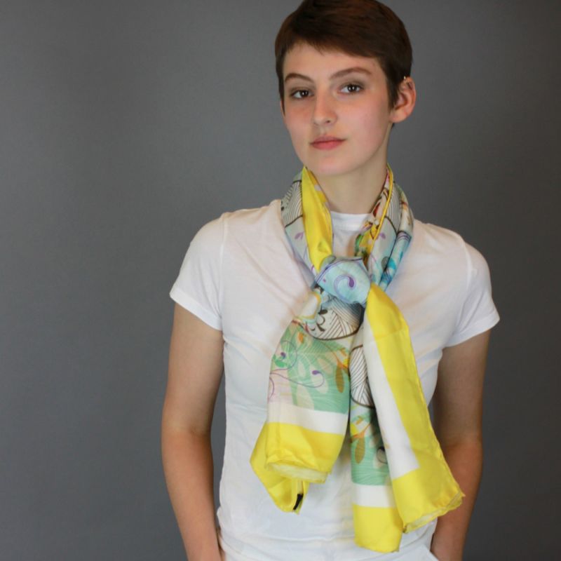 Silk Scarf In Yellow With Underwater Imagination image