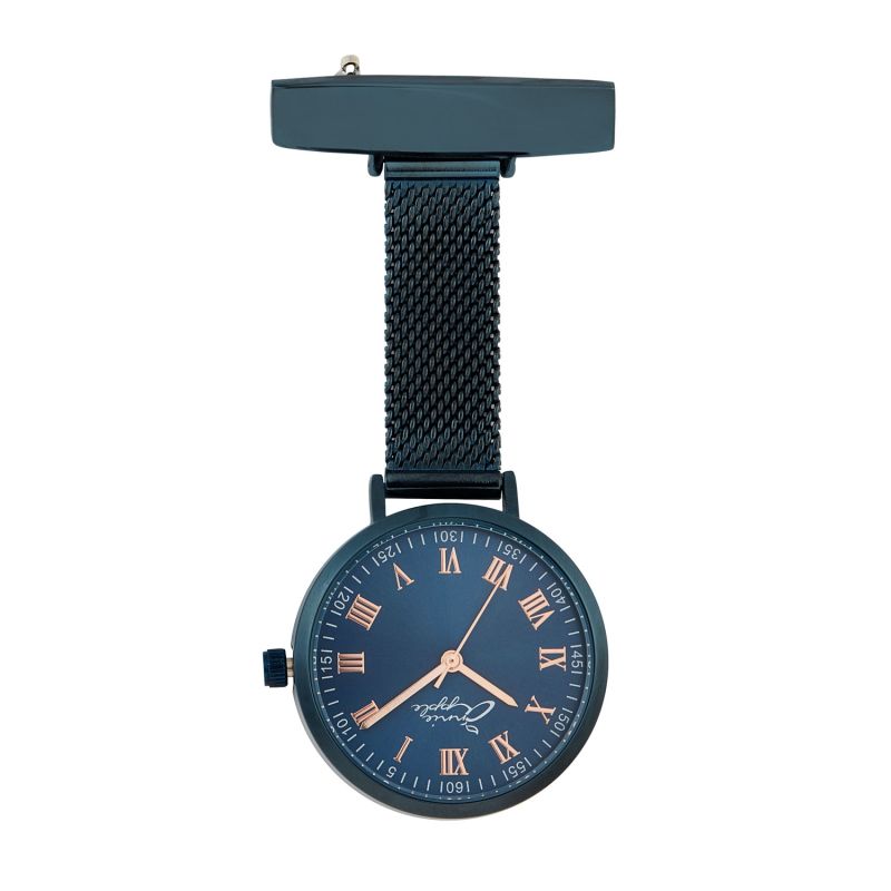 Annie Apple Blue Meraki Rose Gold Blue Mesh Nurse Fob Watch image