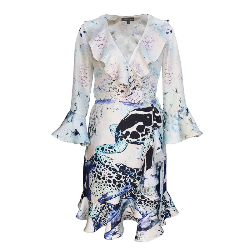 Silk Wrap Dress - Poison Dart Frog & Feather Print image