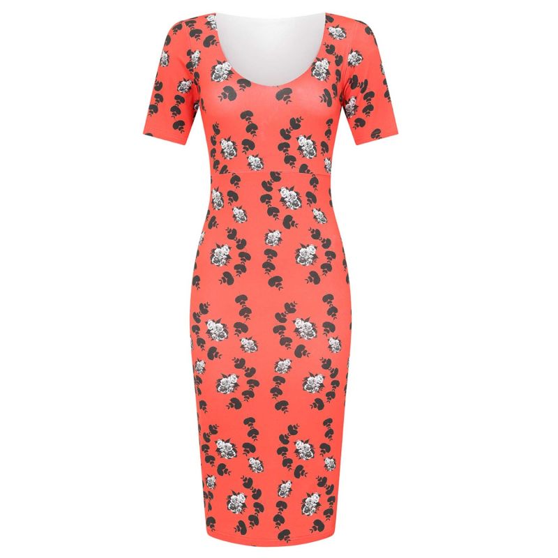 Floral Cotton Midi Dress - Red image