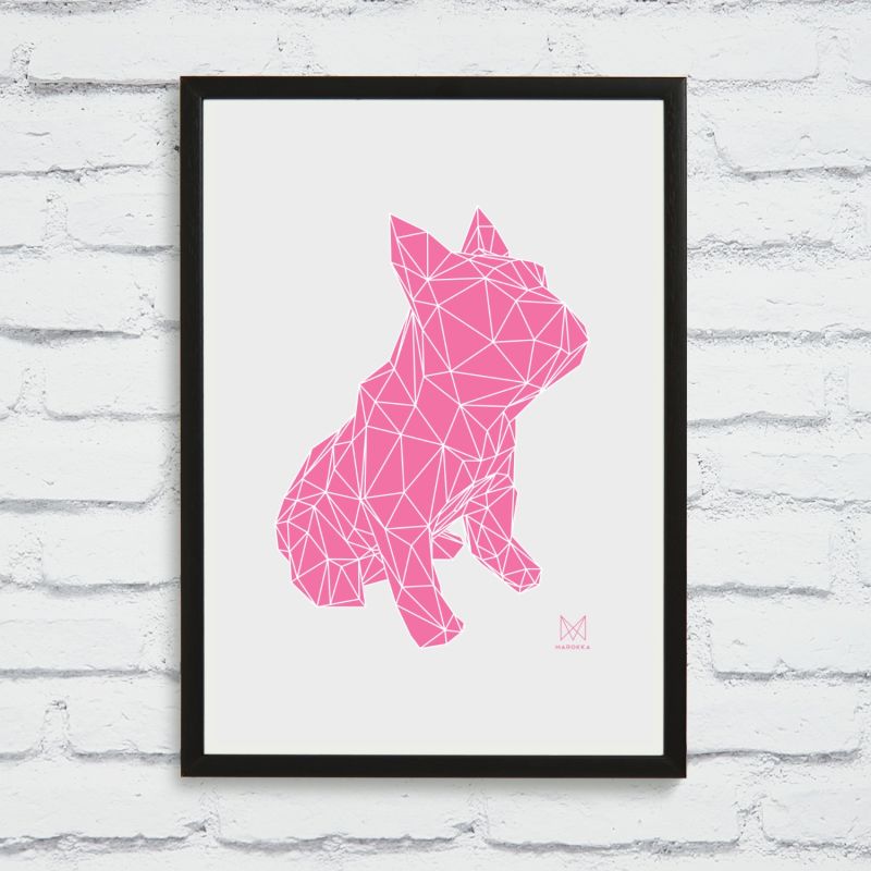 French Bulldog Geometric Print - Frank Pink On White image