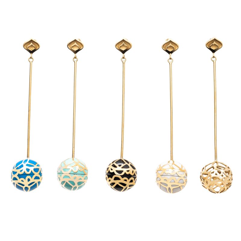 Signature Gold Sphere Turquoise Resin Long Earrings image