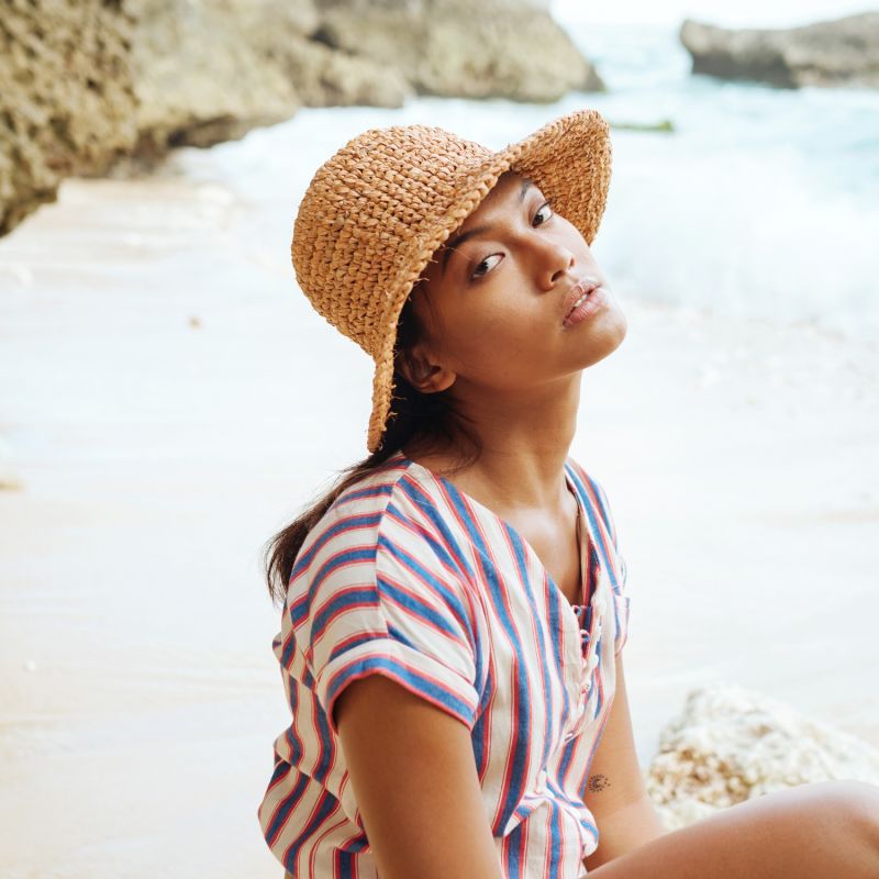 Kirana Raffia Boater Hat, In Camel Beige image