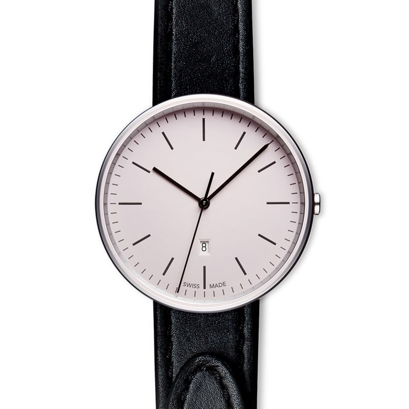 Women's M38 Three-Hand Date Watch In Polished Steel With Tapered Black Nappa Leather Strap image