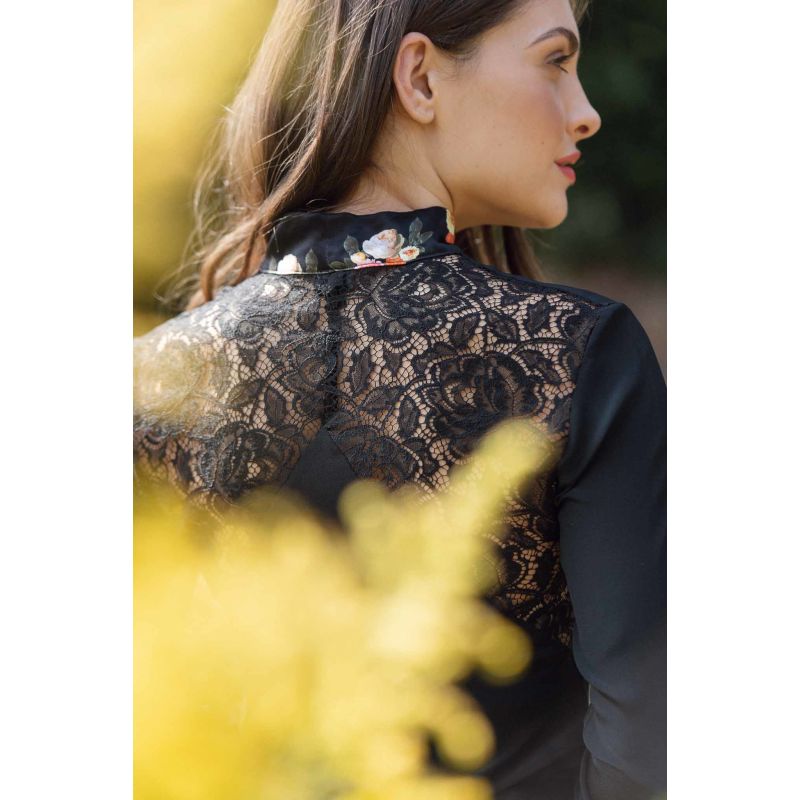 Black Peony Silk Bow Blouse image