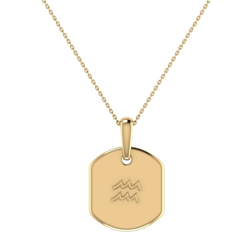 Aquarius Water-Bearer Constellation Tag Pendant Necklace In 14 Kt Yellow Gold Vermeil image