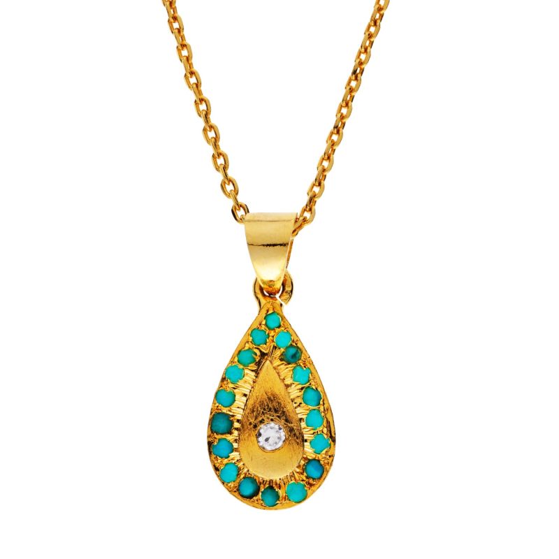 Turquoise Drop Gold Necklace image