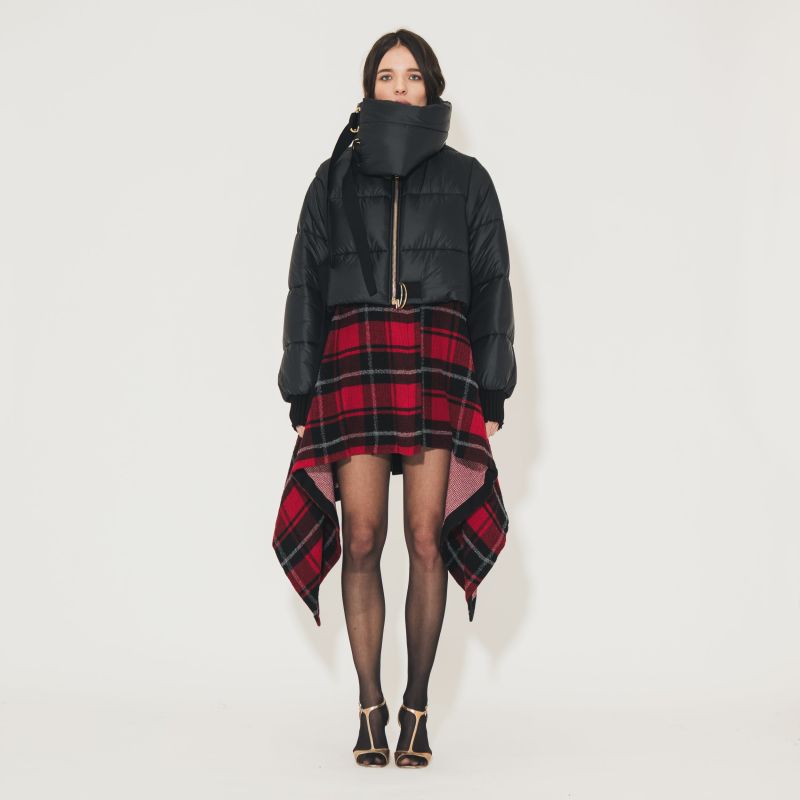 Paddington Tartan Wool Poncho With Black Down Jacket image