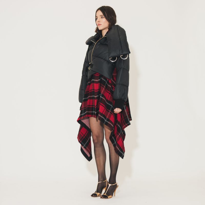 Paddington Tartan Wool Poncho With Black Down Jacket image