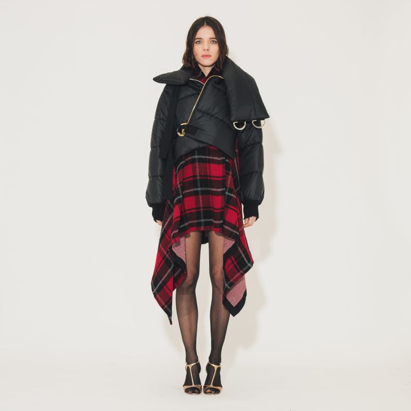 Paddington Tartan Wool Poncho With Black Down Jacket image