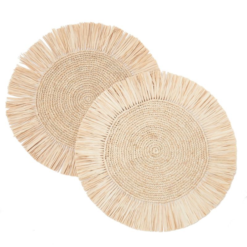 Pahiyas Woven Raffia Fringe Placemats, Natural kubo Wolf & Badger