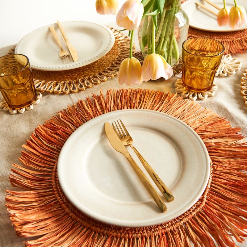 Pahiyas Woven Raffia Fringe Placemats, Orange image