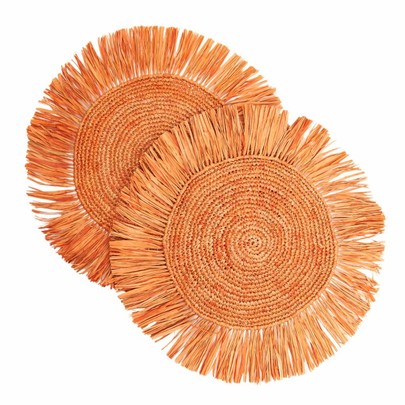 Pahiyas Woven Raffia Fringe Placemats, Orange image