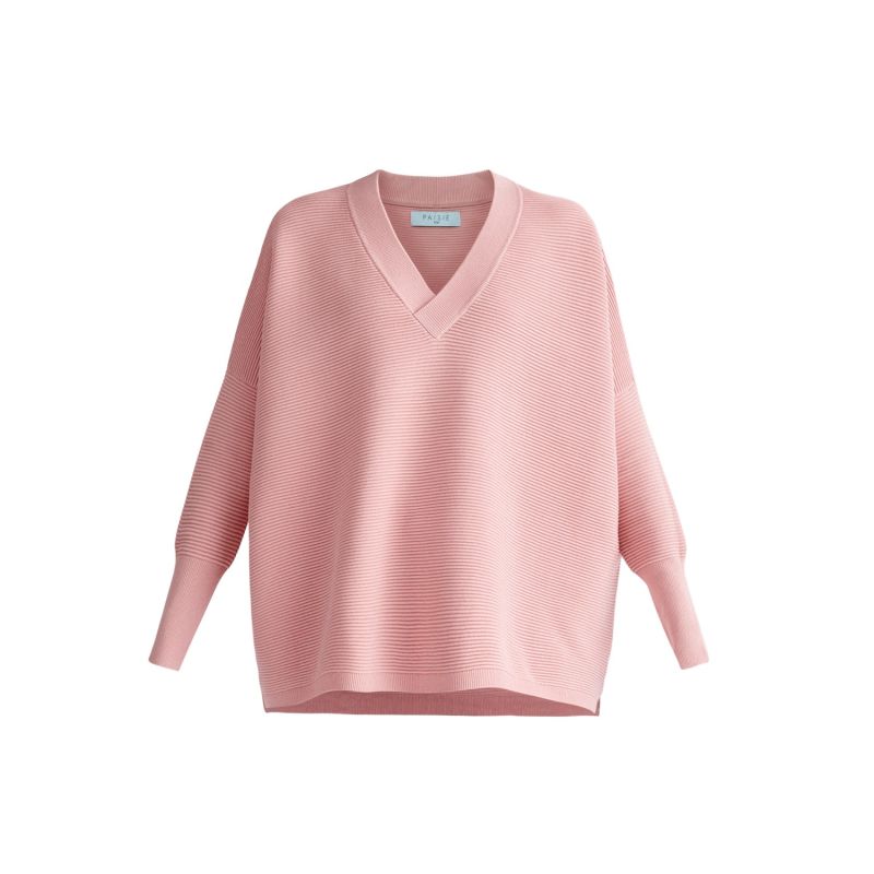 Paisie V-Neck Ribbed Jumper In Pink image