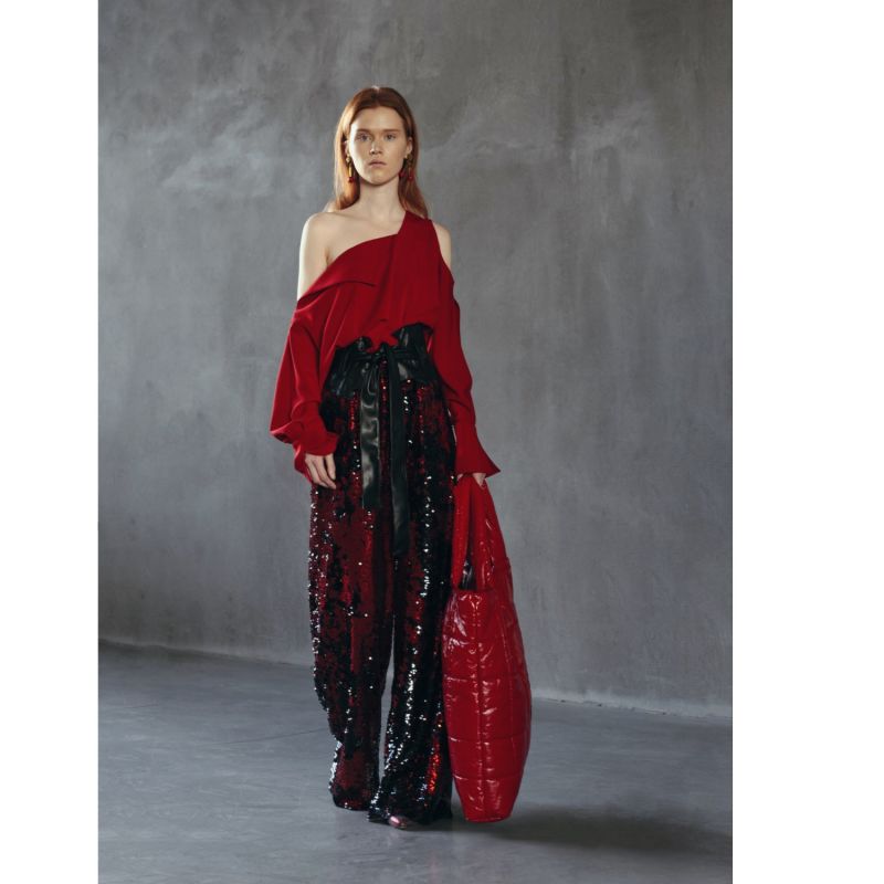 Palazzo Trousers With Double-Sided Sequins Black Red image