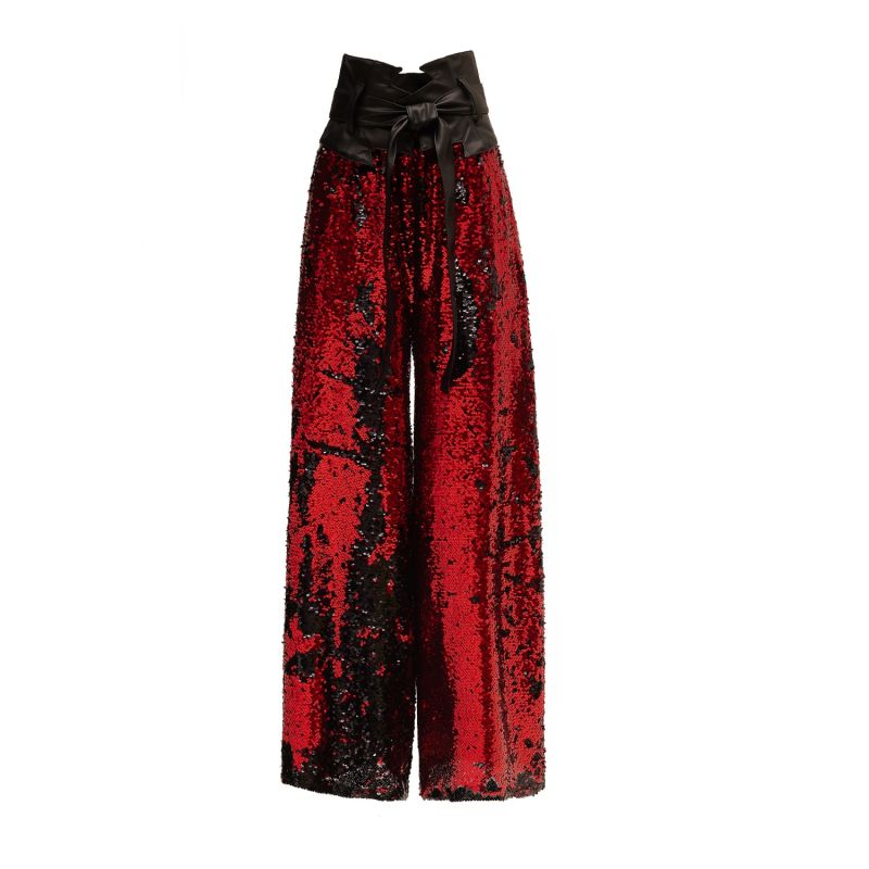 Palazzo Trousers With Double-Sided Sequins Black Red image