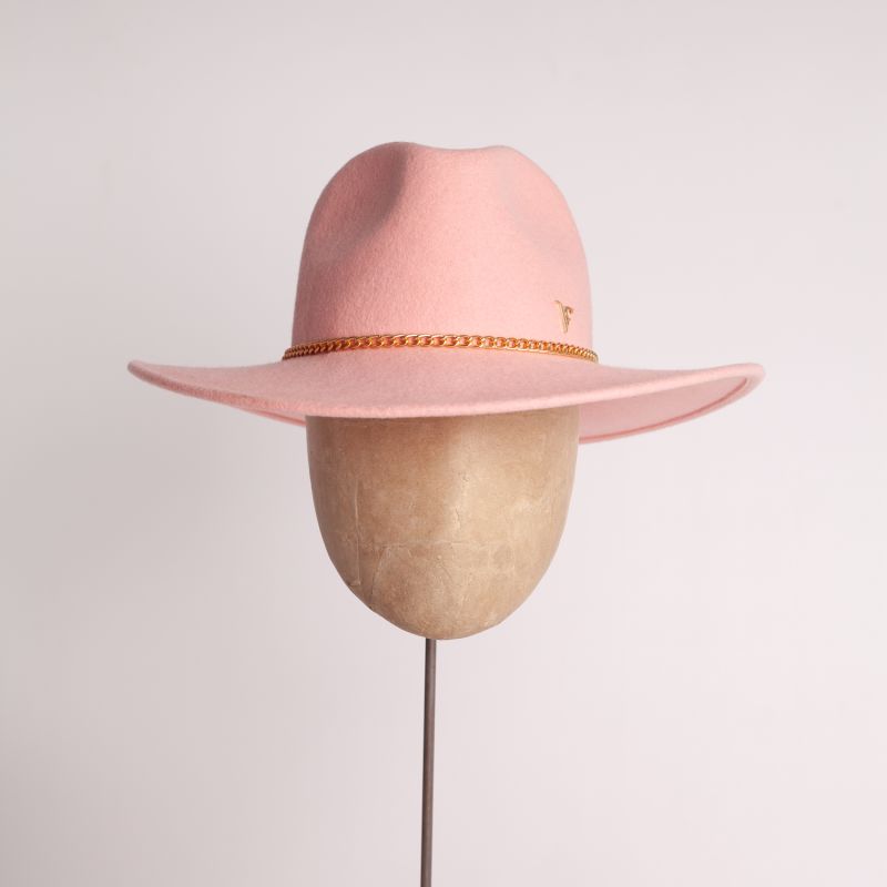 Pink Wool Felt Trilby With Logo And Gold Chain Trim image