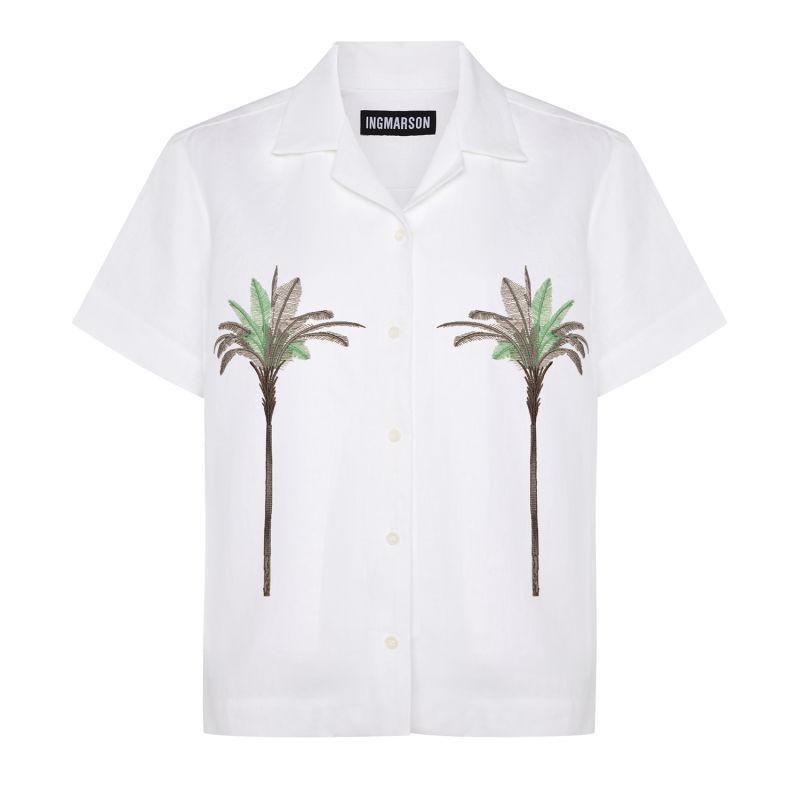 Palm Embroidered Oversize Irish Linen Cuban Shirt image