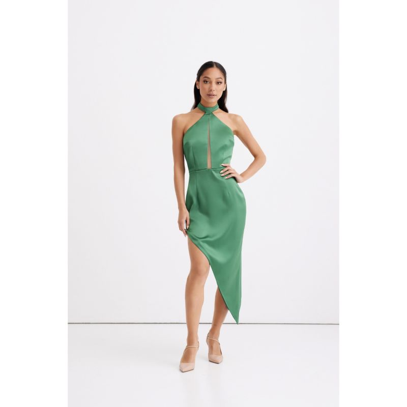 Pamela Green Satin Halter Neck  Dress With Asymmetric Skirt image