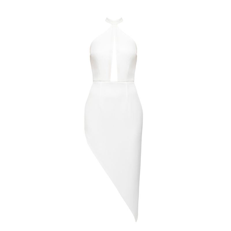 Pamela White Halter Neck Dress With Asymmetric Skirt image