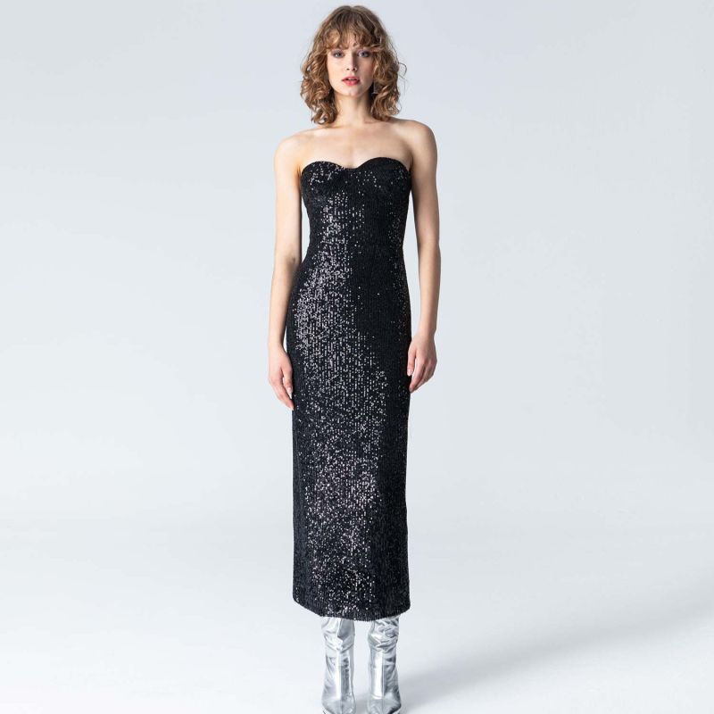 Pandora Strapless Sequin Dress Black image