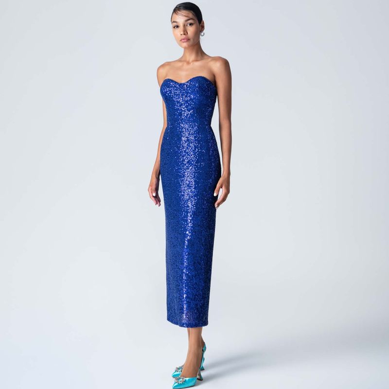 Pandora Strapless Sequin Dress Blue image