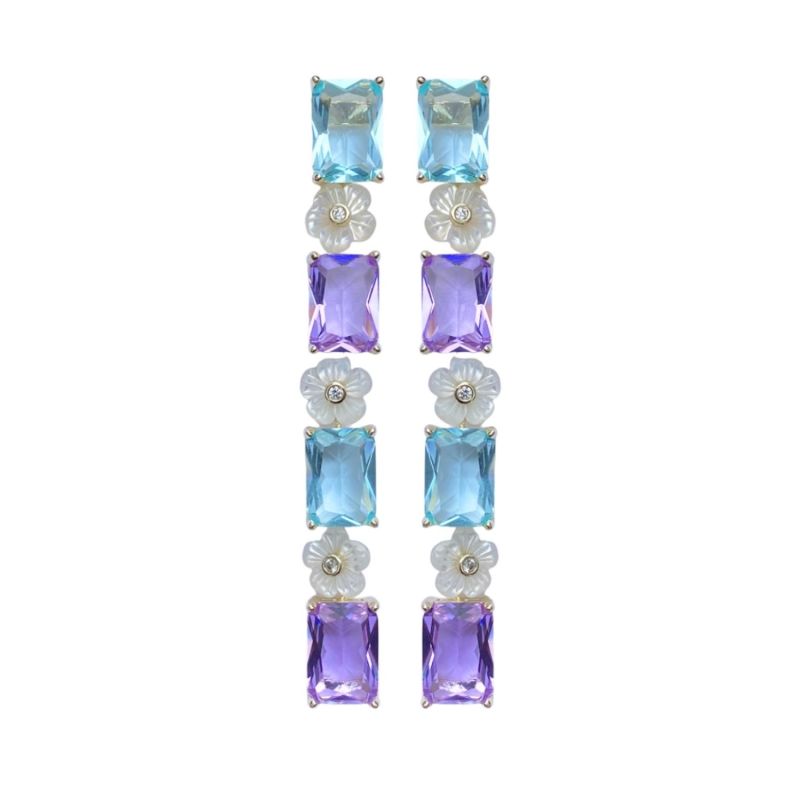 Paris Blue & Lilac Mother Of Pearl Flower Linear Earring image