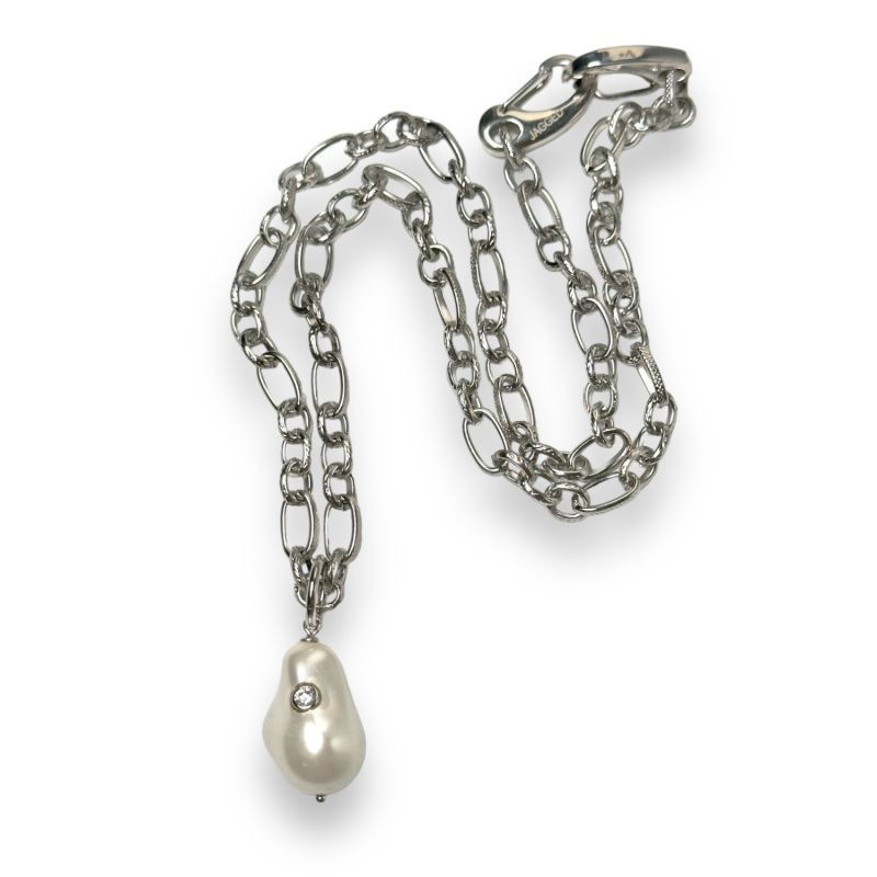 Paris Baroque Pearl Double Clasp Necklace In White Gold image